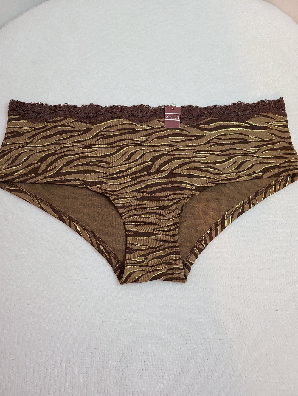 Vintage Y2K Smooth Nylon Lace Trim Sparkle Stripe Hipster Panty Size XXL